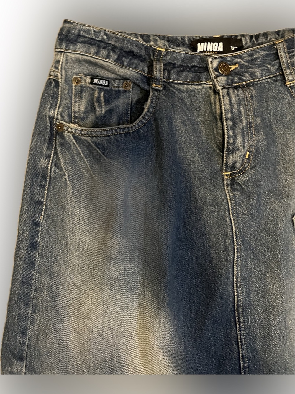 Minga London Washed Denim Grunge Utility Skirt size 26 - Picture 4 of 15